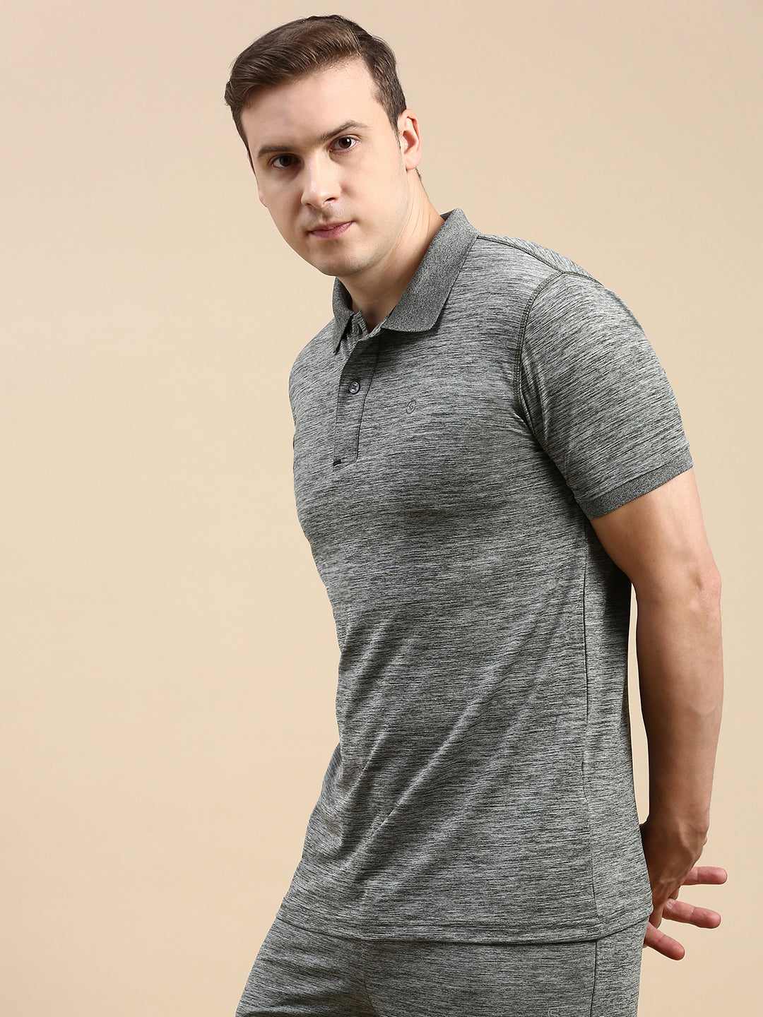 Classic Polo Men's Polo Neck Polyster Grey Slim Fit Active Wear T-Shirt