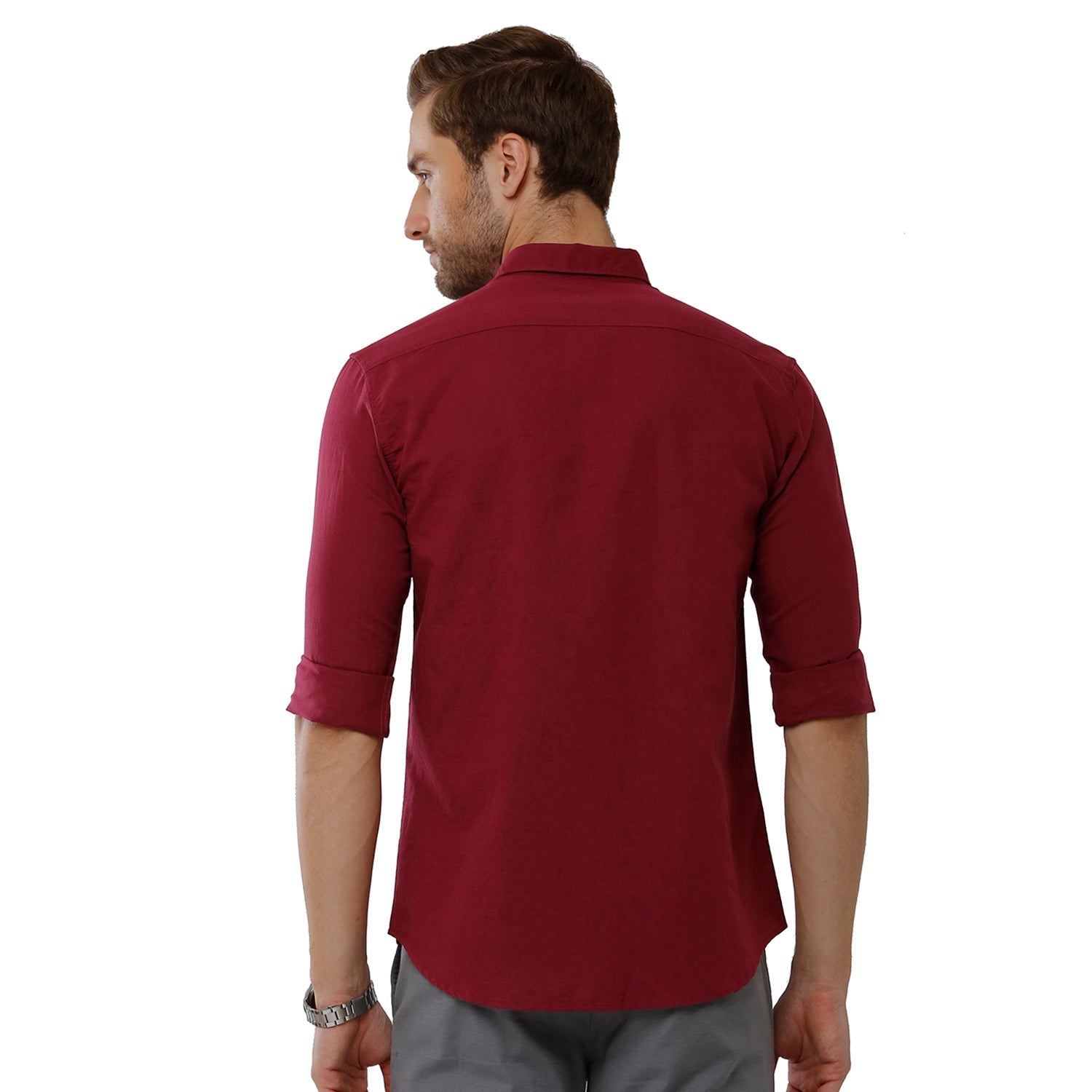 Classic Polo Mens 100% Cotton Solid Milano Fit Maroon Color Woven Shirt - Mica Maroon FS Classic Polo 