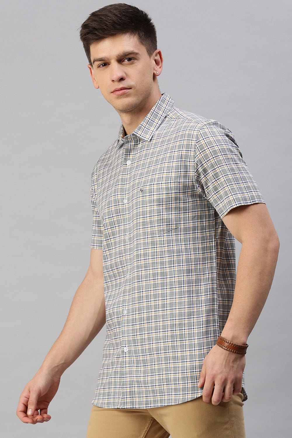 Classic Polo Men's Cotton Half Sleeve Checked Slim Fit Polo Neck Multicolur Woven Shirt | So1-66 A