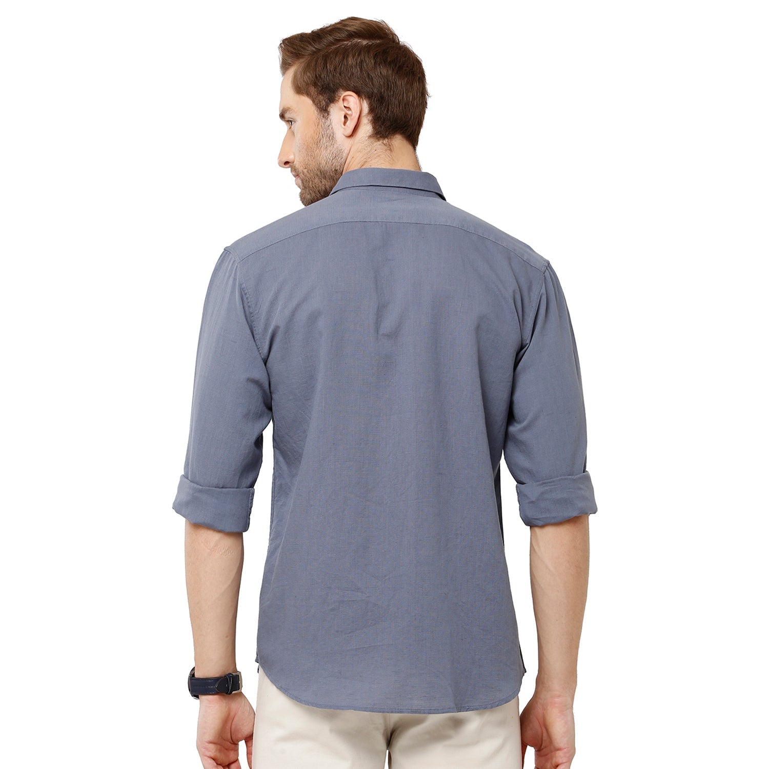 Classic Polo Mens 100% Cotton Solid Milono Fit Grey Color Woven Shirt - Mica Grey FS Shirts Classic Polo 
