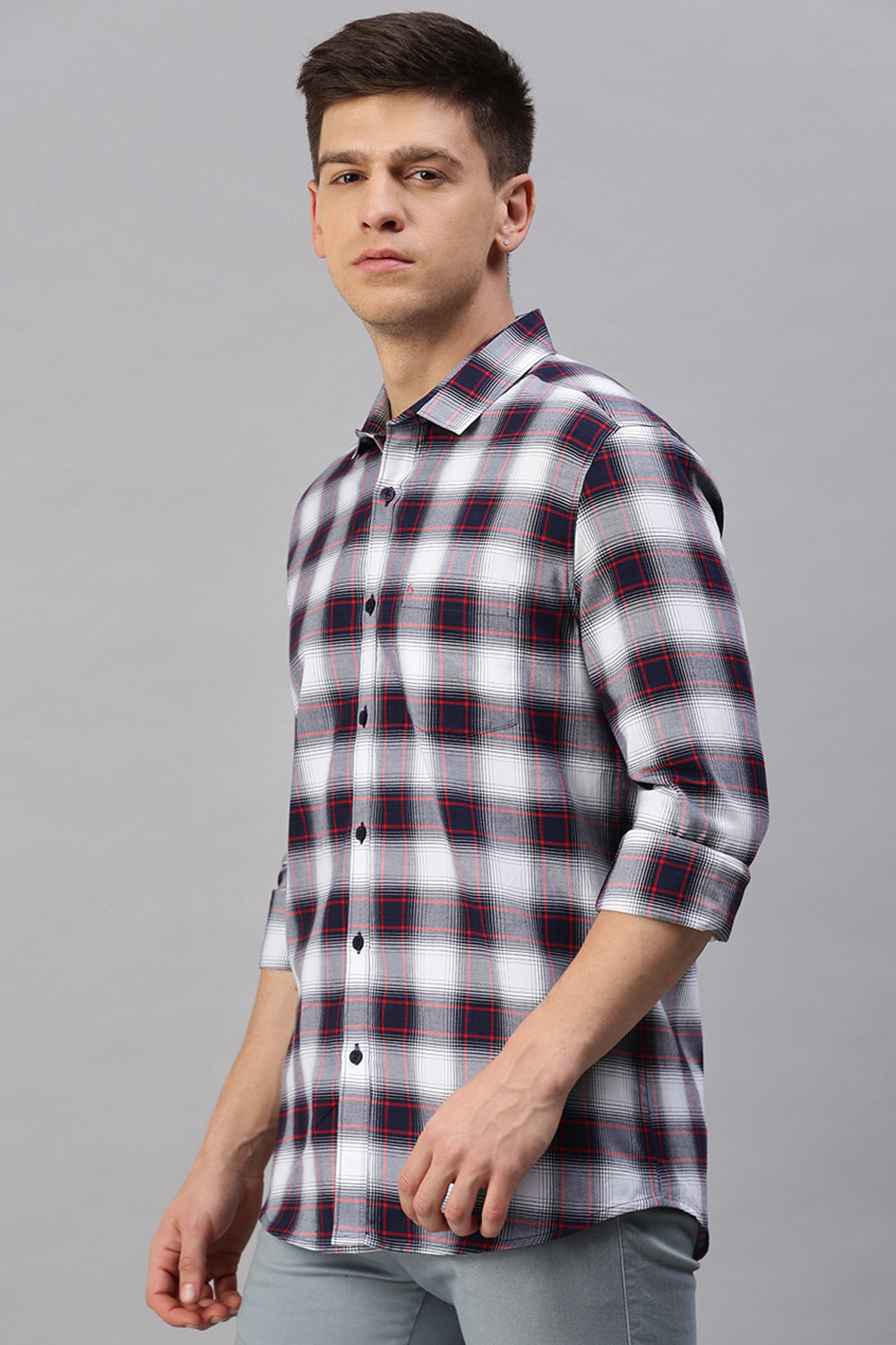 Classic Polo Men's Cotton Full Sleeve Checked Slim Fit Polo Neck Multicolur Woven Shirt | So1-157 A