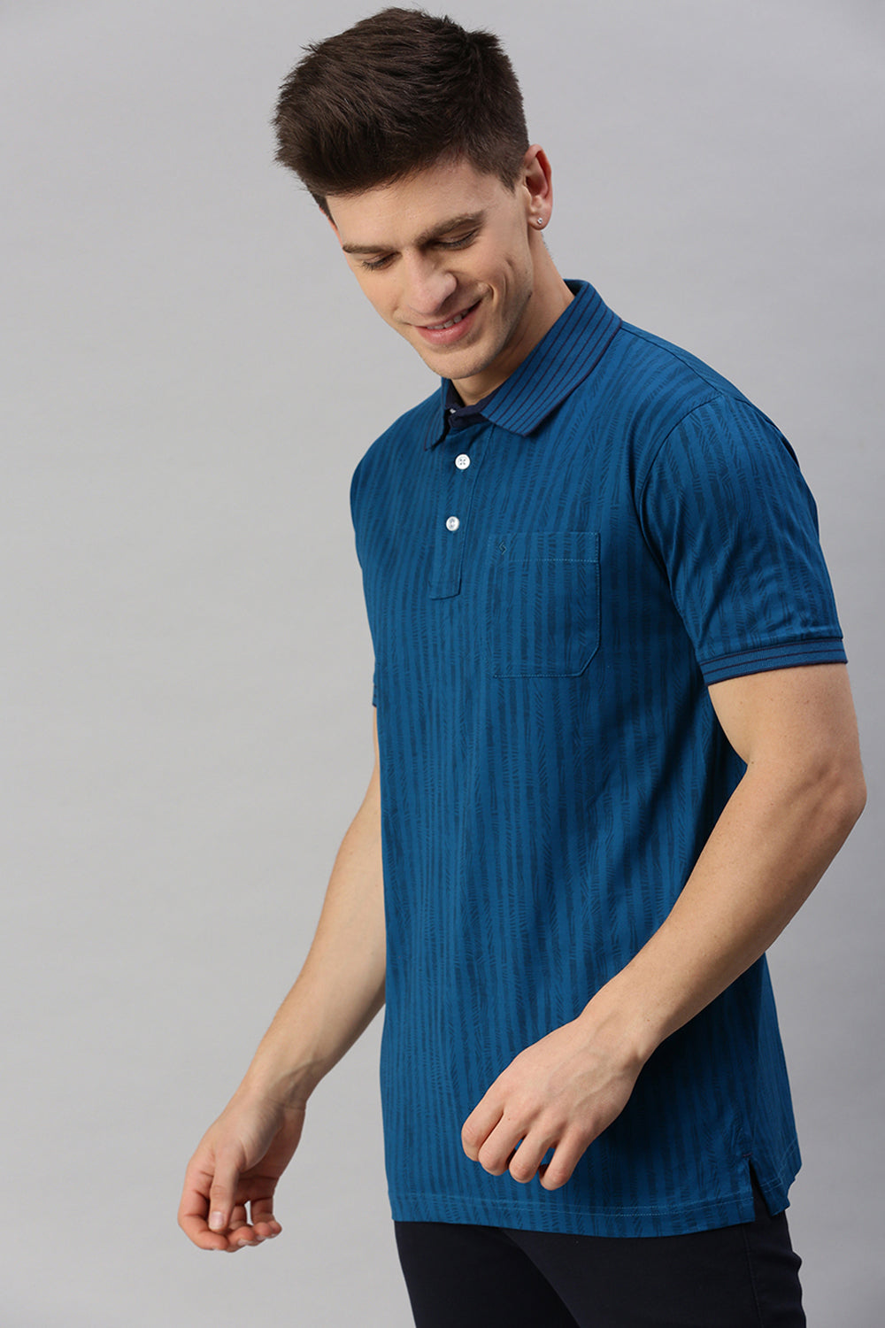 Classic Polo Men's Cotton Half Sleeve Printed Slim Fit Polo Neck Blue Color T-Shirt | Scant - 19 A