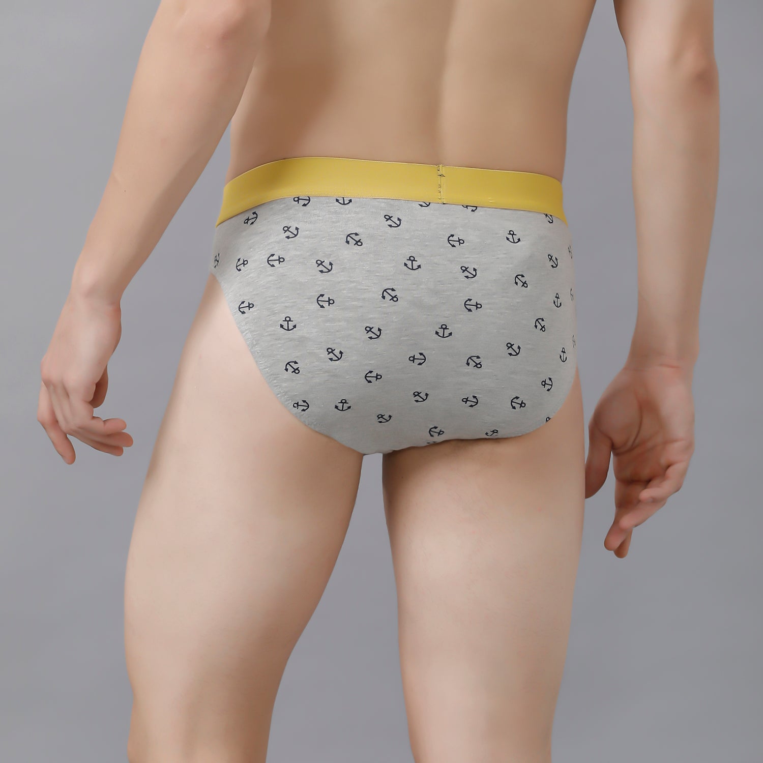 CP BRO Men's Printed Briefs with Exposed Waistband - Grey With Yellow Print