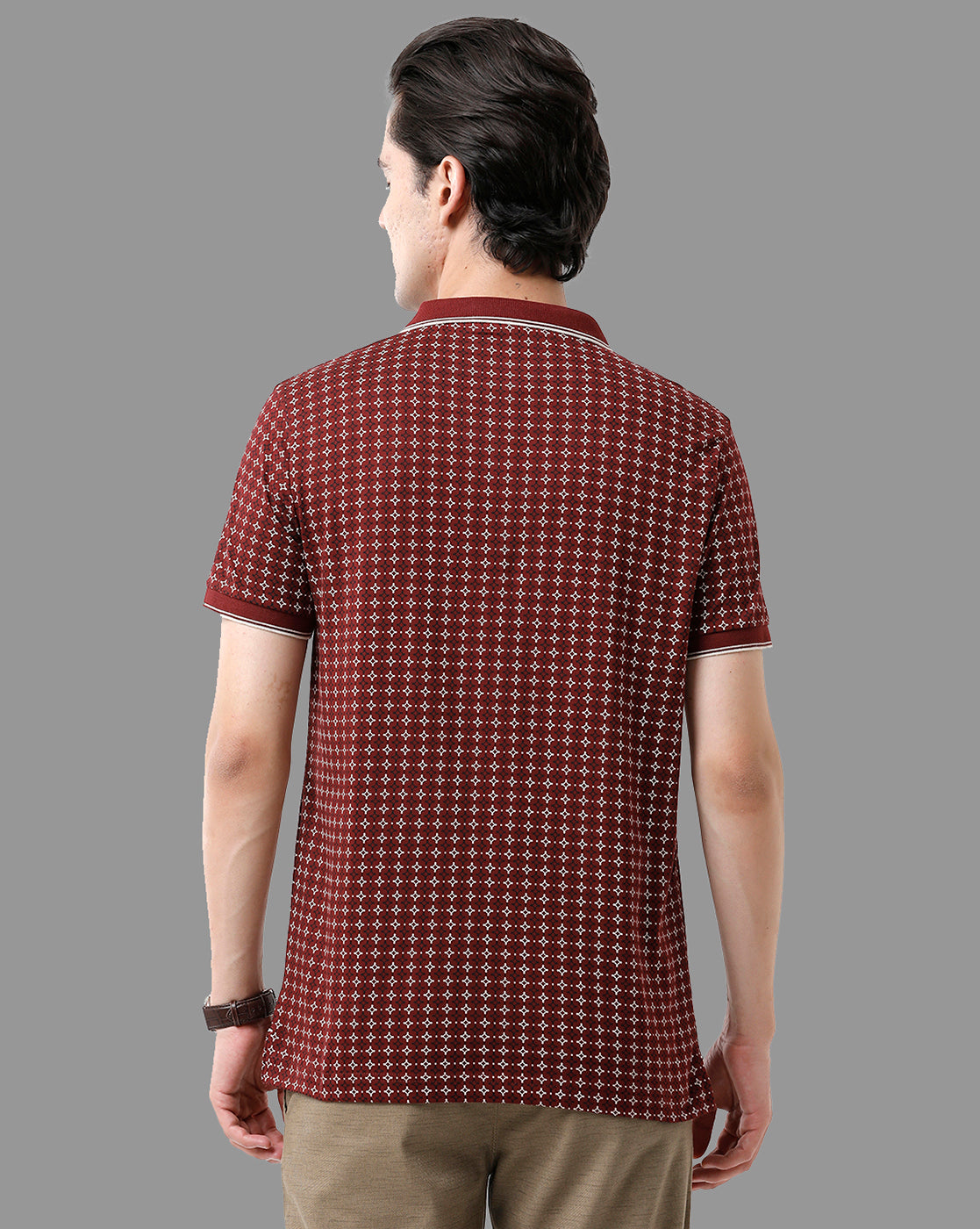 Classic Polo Mens Cotton Half Sleeve Printed Slim Fit Polo Neck Maroon Color T-Shirt | Bello - 184 A