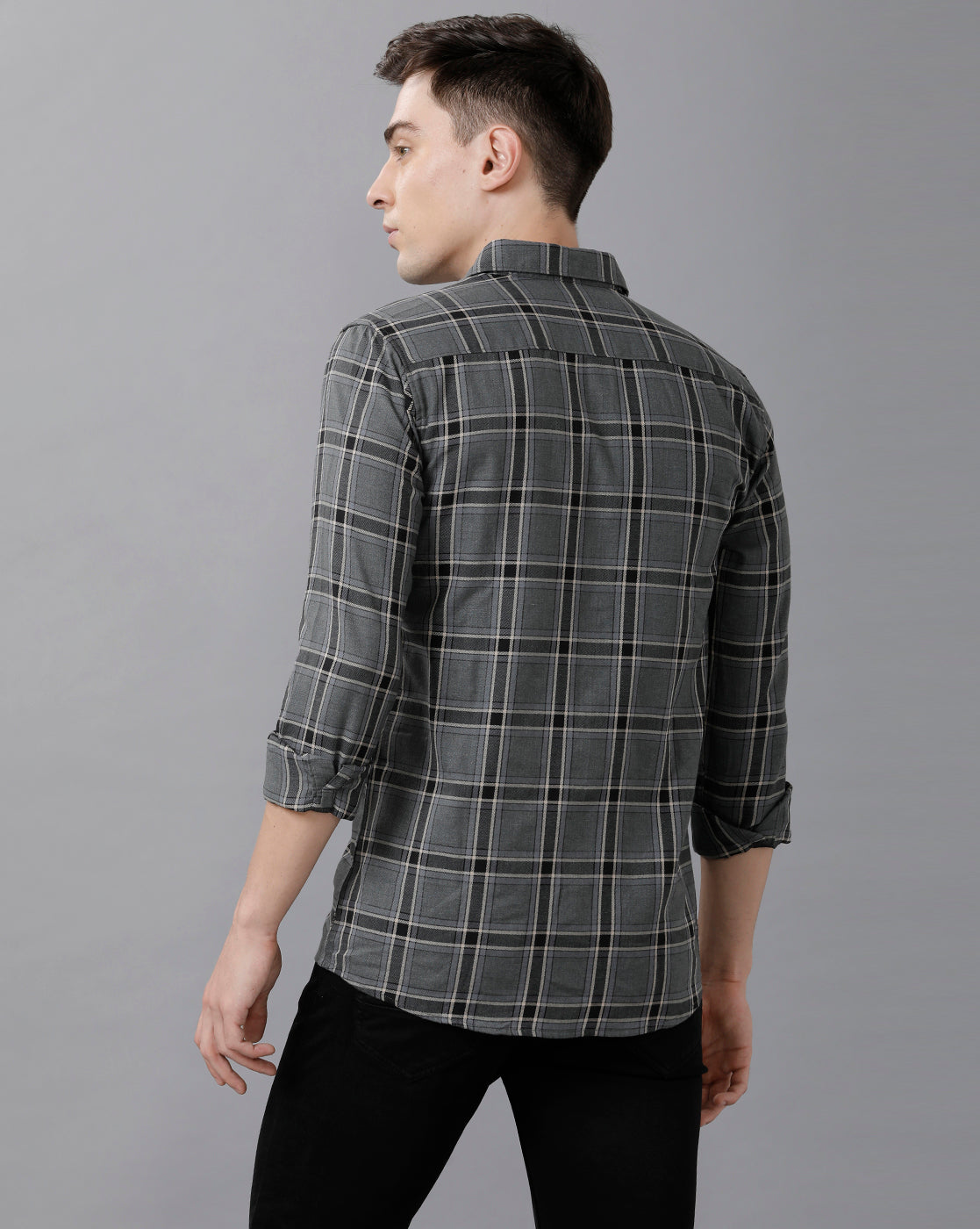 CP BRO Men's Cotton Checked Full Sleeve Slim Fit Polo Neck Grey Color Shirt | Sbn1 59 A