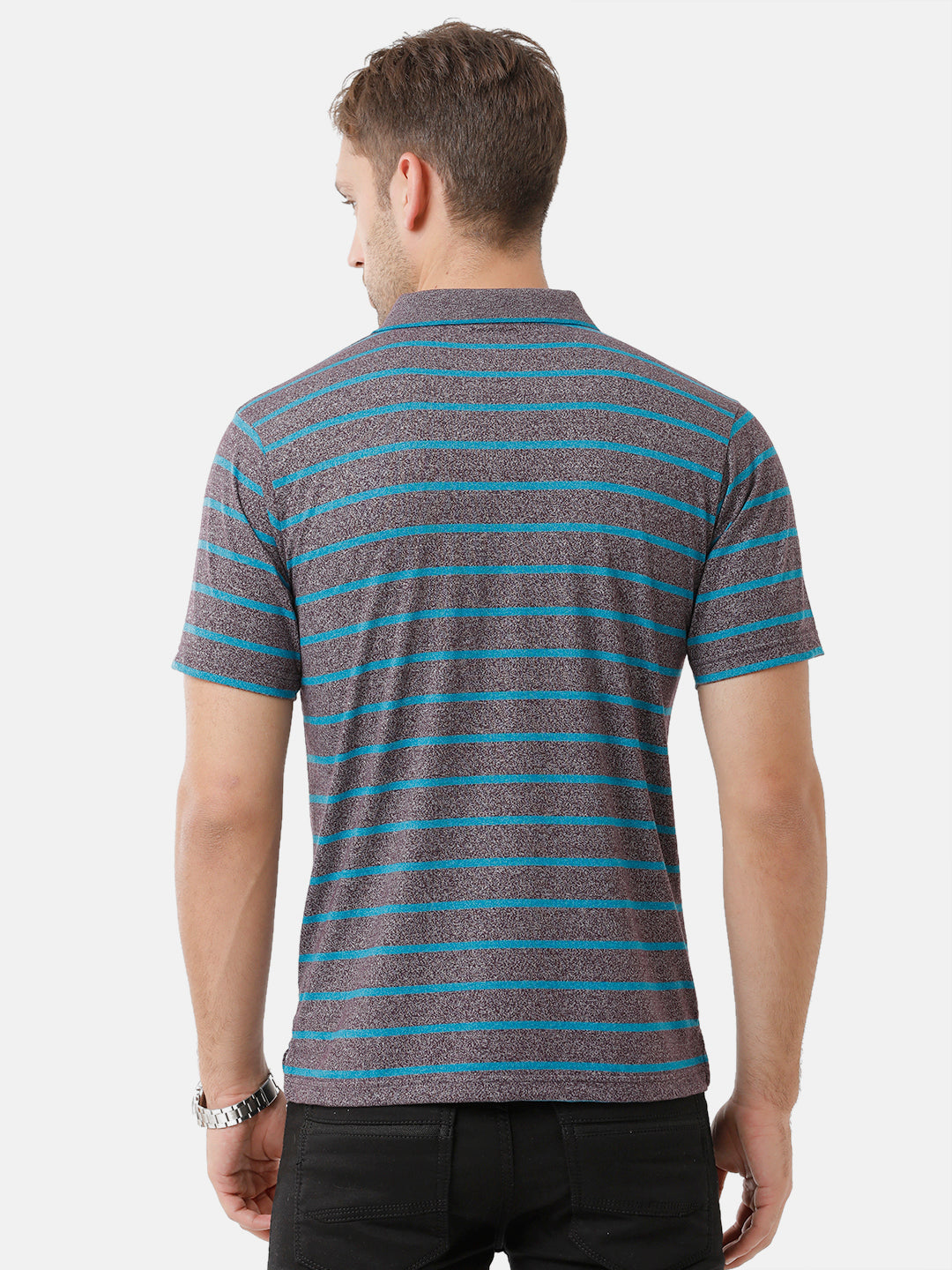 Classic Polo Mens Cotton Blend Striped Half Sleeve Authentic Fit Polo Neck Dark Grey Color T-Shirt | Mel 212 B