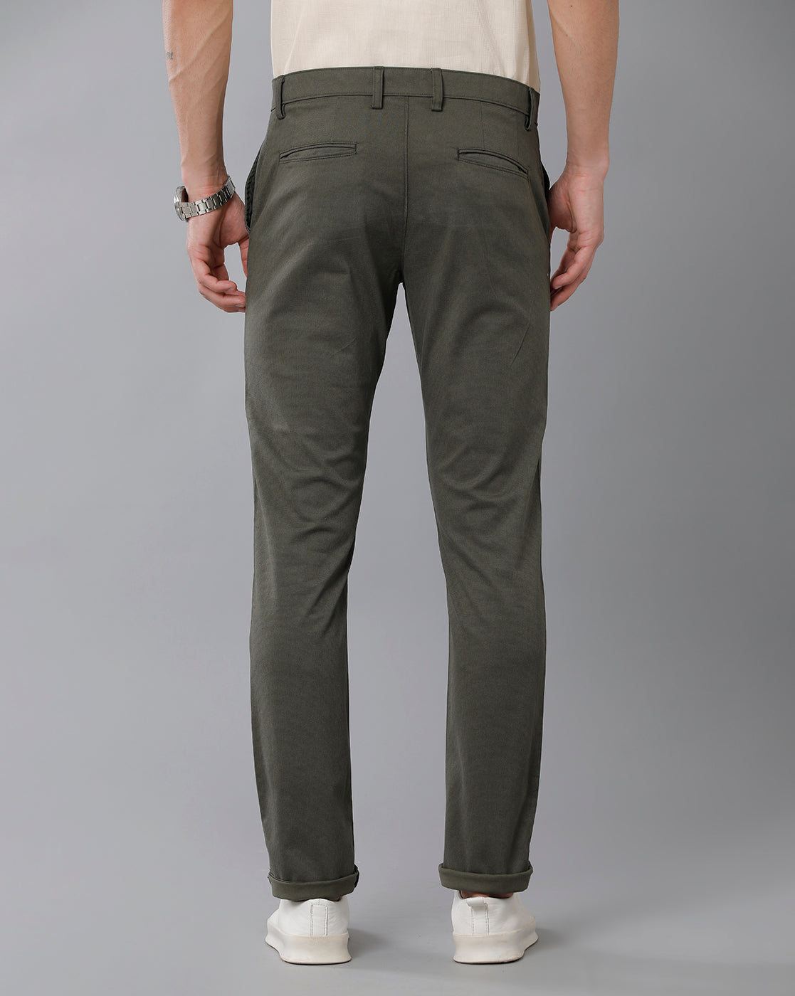 Classic Polo Men's 100% Cotton Moderate Fit Solid Olive Color Trouser | TO1-34 B-OLV