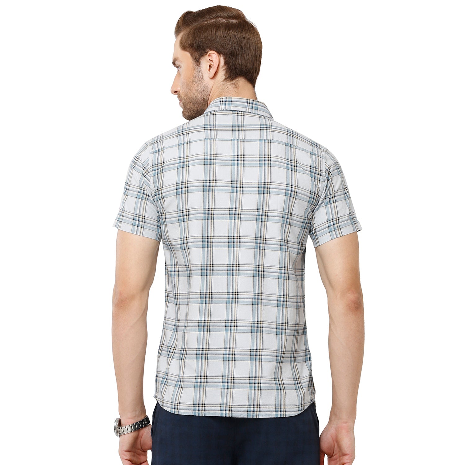 Classic Polo Bro Mens 100% Cotton Checked Half Sleeve Slim Fit Polo Neck Multicolor Woven Shirt (SBN1-55 B-HS-CHK-BSL) Classic Polo 