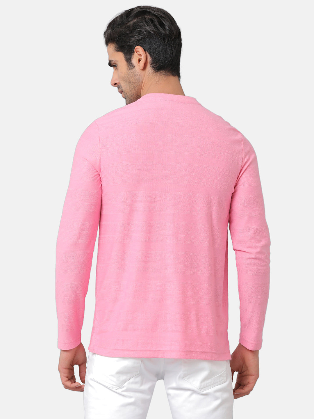 CP BRO Men's Cotton Solid Slim Fit Full Sleeve Round Neck Pink Color T-Shirt | Verno 312