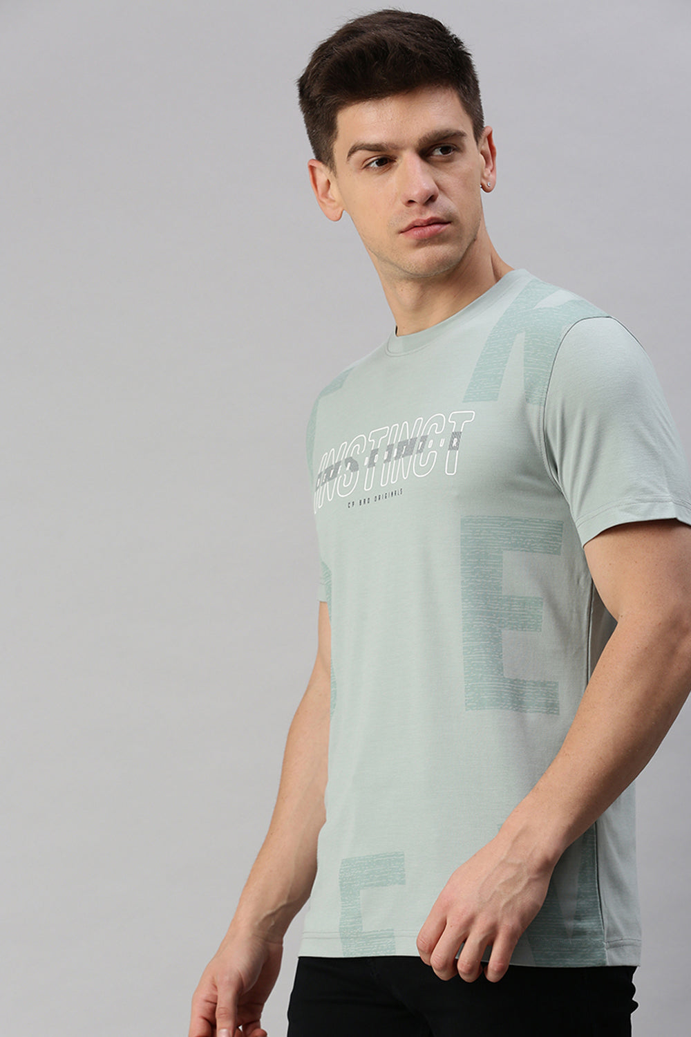 CP BRO Men's Cotton Half Sleeve Printed Slim Fit Crew Neck Grey Color T-Shirt | Brcn - 538