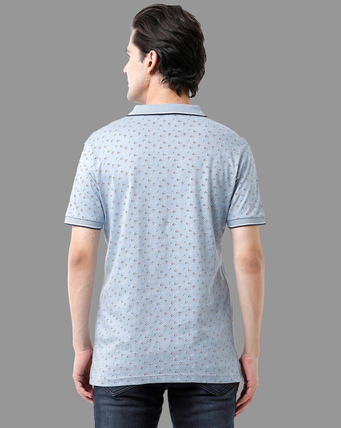 Classic Polo Mens Cotton Half Sleeve Printed Slim Fit Polo Neck Light Blue Color T-Shirt | Bello - 178 B