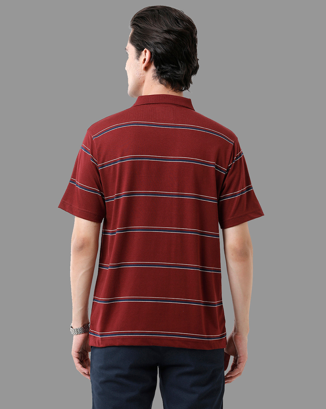 Classic Polo Mens Cotton Blend Half Sleeve Striped Authentic Fit Polo Neck Maroon Color T-Shirt | Avon - 501 A