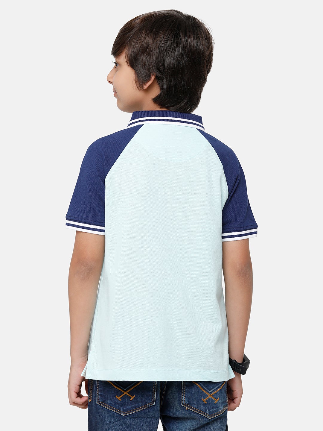 CP Boys White & Blue Solid Slim Fit Polo Neck T-Shirt T-shirt Classic Polo 