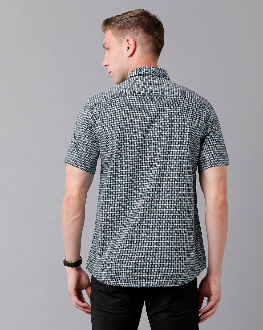 Classic Polo Men's Cotton Printed Half Sleeve Slim Fit Polo Neck Black Color Woven Shirt | Sfd2- 32