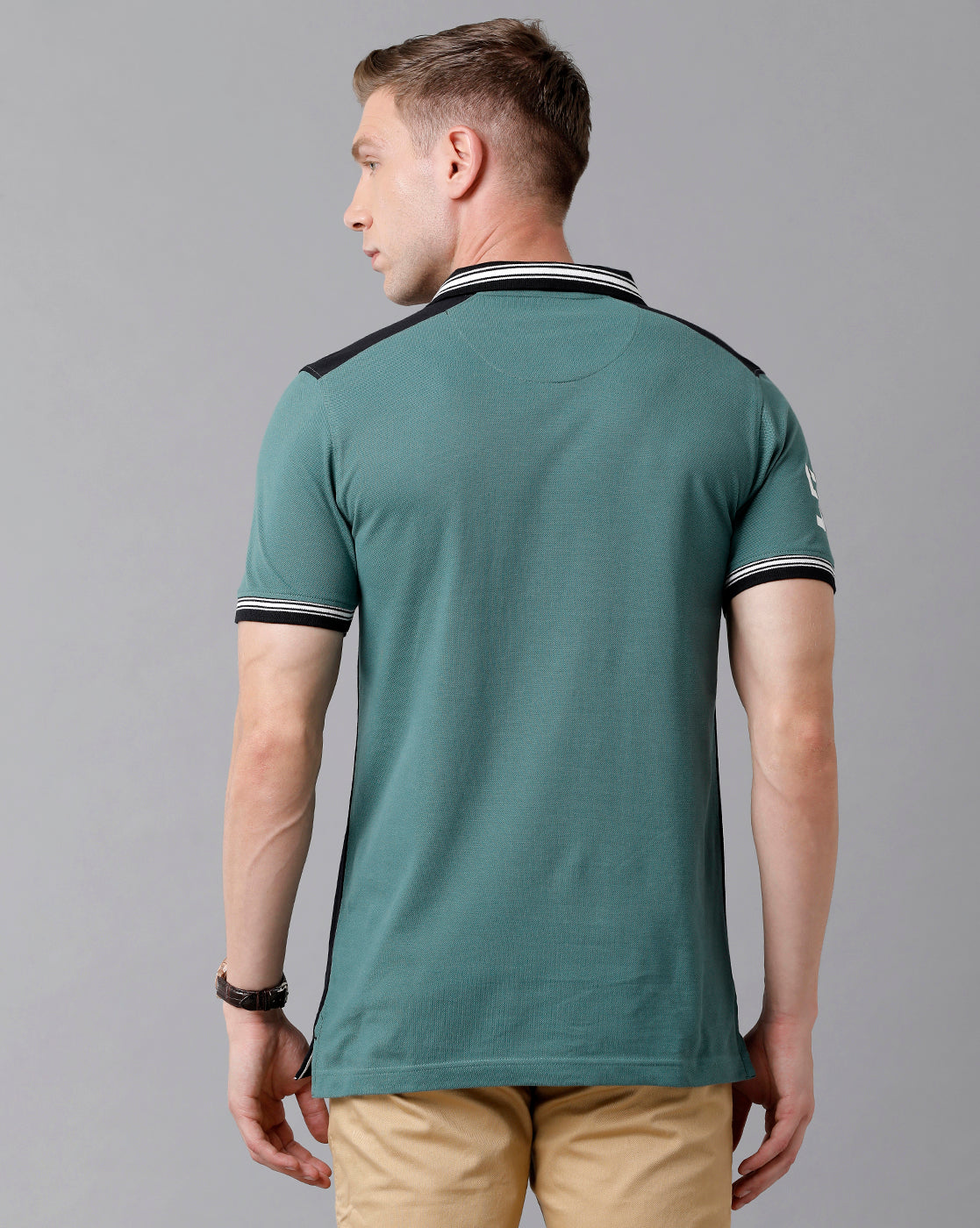CP BRO Men's Cotton Color Block Half Sleeve Slim Fit Polo Neck Green Color T-Shirt | Brp - 339 B