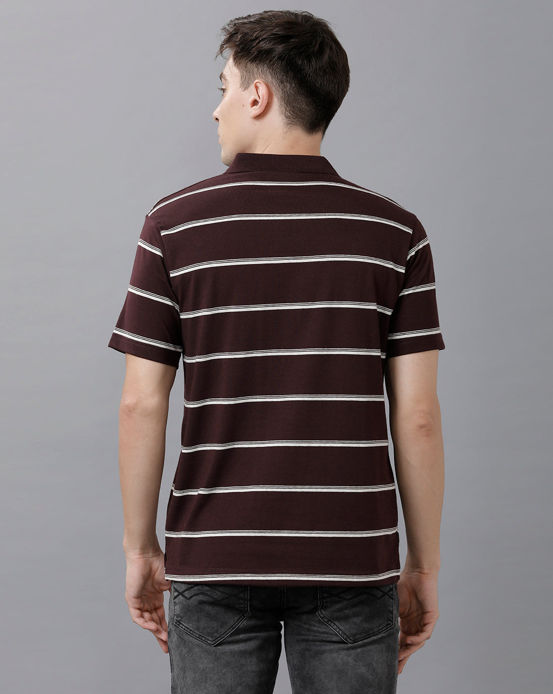 Classic Polo Mens Cotton Blend Striped Half Sleeve Authentic Fit Polo Neck Dark Brown Color T-Shirt | Avon 504 B