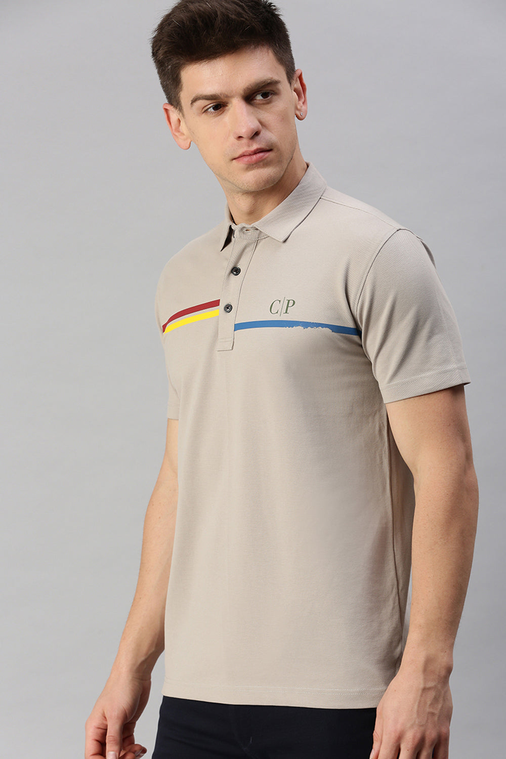 Classic Polo Men's Cotton Half Sleeve Printed Slim Fit Polo Neck Cream Color T-Shirt | Unico - 100 A