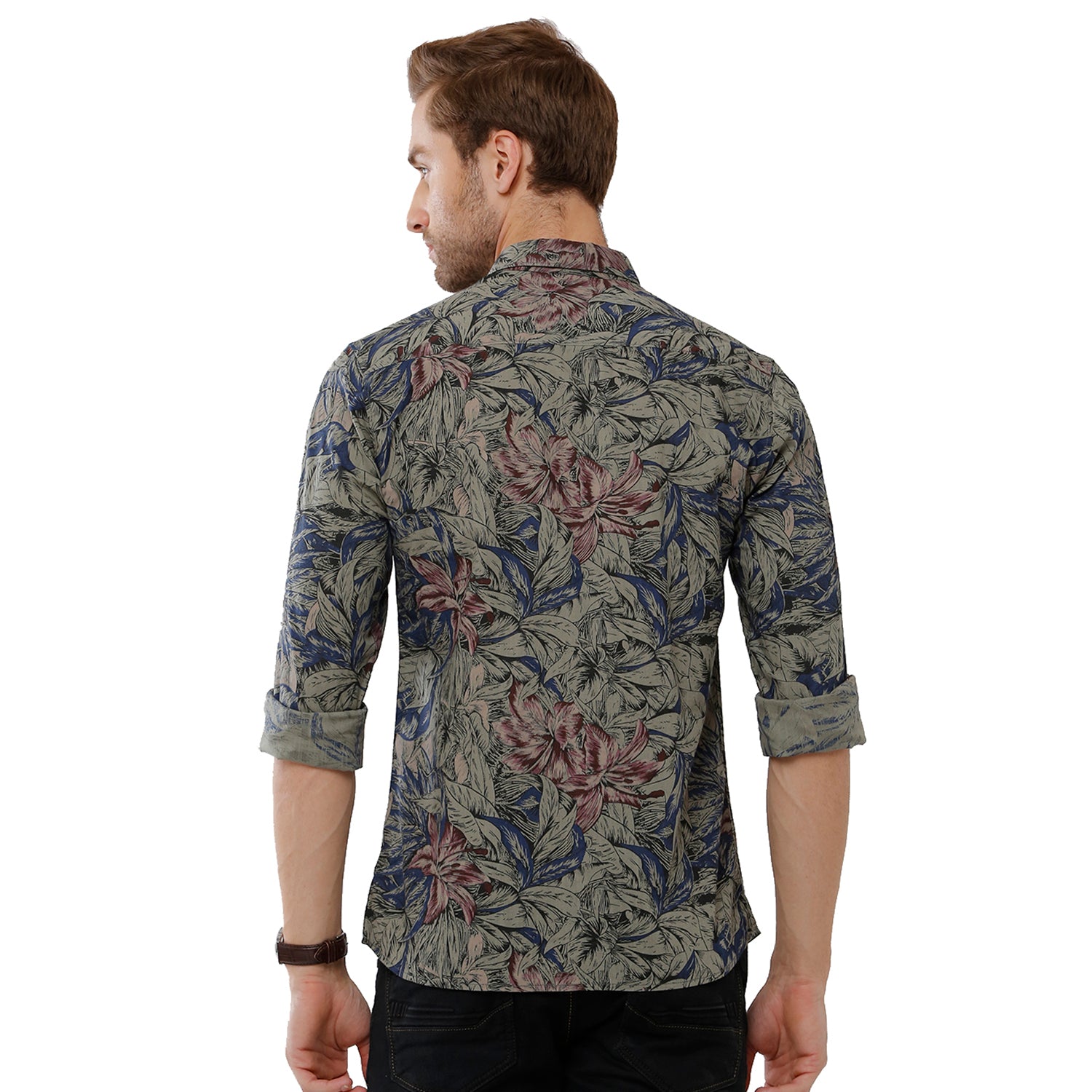Classic Polo Bro Mens 100% Cotton Printed Full Sleeve Slim Fit Polo Neck Multicolor Woven Shirt (SBN1-73 A-FS-PRT-BSL) Classic Polo 