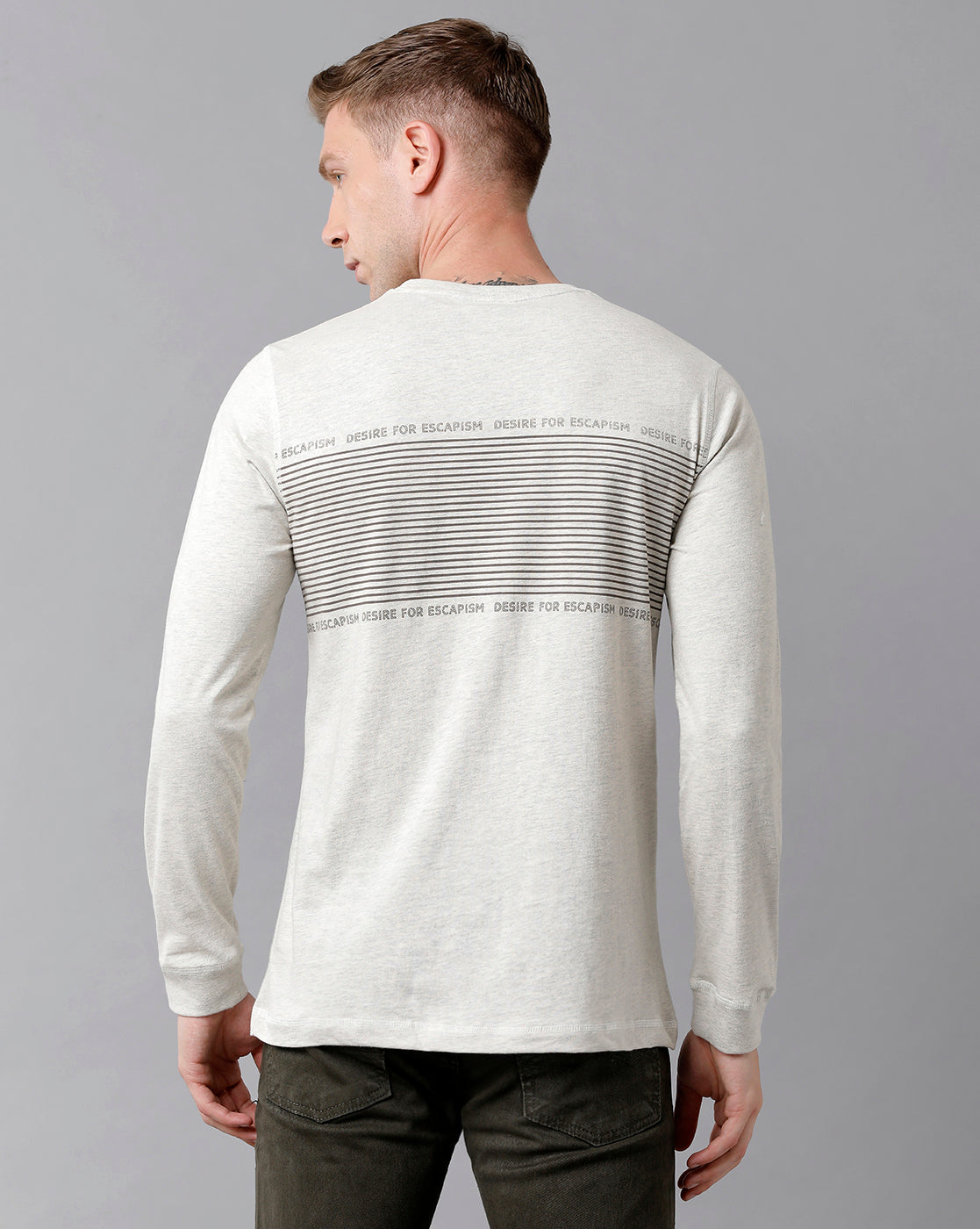 Classic Polo Men's Cotton Printed Full Sleeve Slim Fit Round Neck White Color T-Shirt | Baleno Fs - 478 A