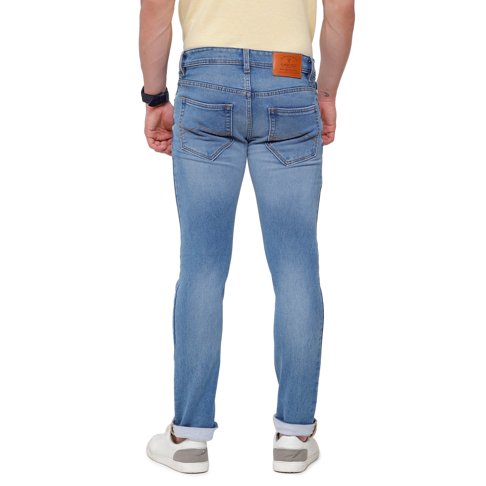 Classic Polo Mens Solid Slim Fit 98% Cotton 2% Lycra Blue Fashion Denim ( CPDM2-01B-LBT-SL-LY_30INCH ) Jeans Classic Polo 