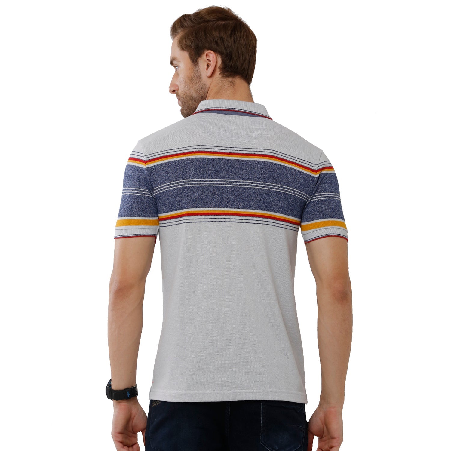 Classic Polo Mens 100% Cotton Multi Grey Stripped Slim Fit Polo Neck T-Shirt - VTA 189 A T-shirt Classic Polo 