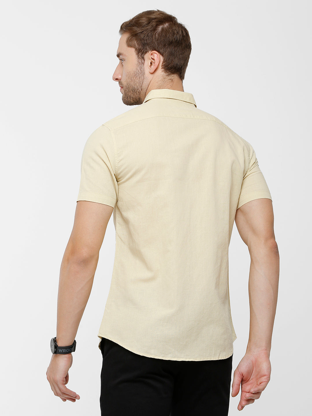 Classic Polo Mens Cotton Solid Milano Fit Half Sleeve Khaki Colour Woven Shirt - Mica Khaki HS