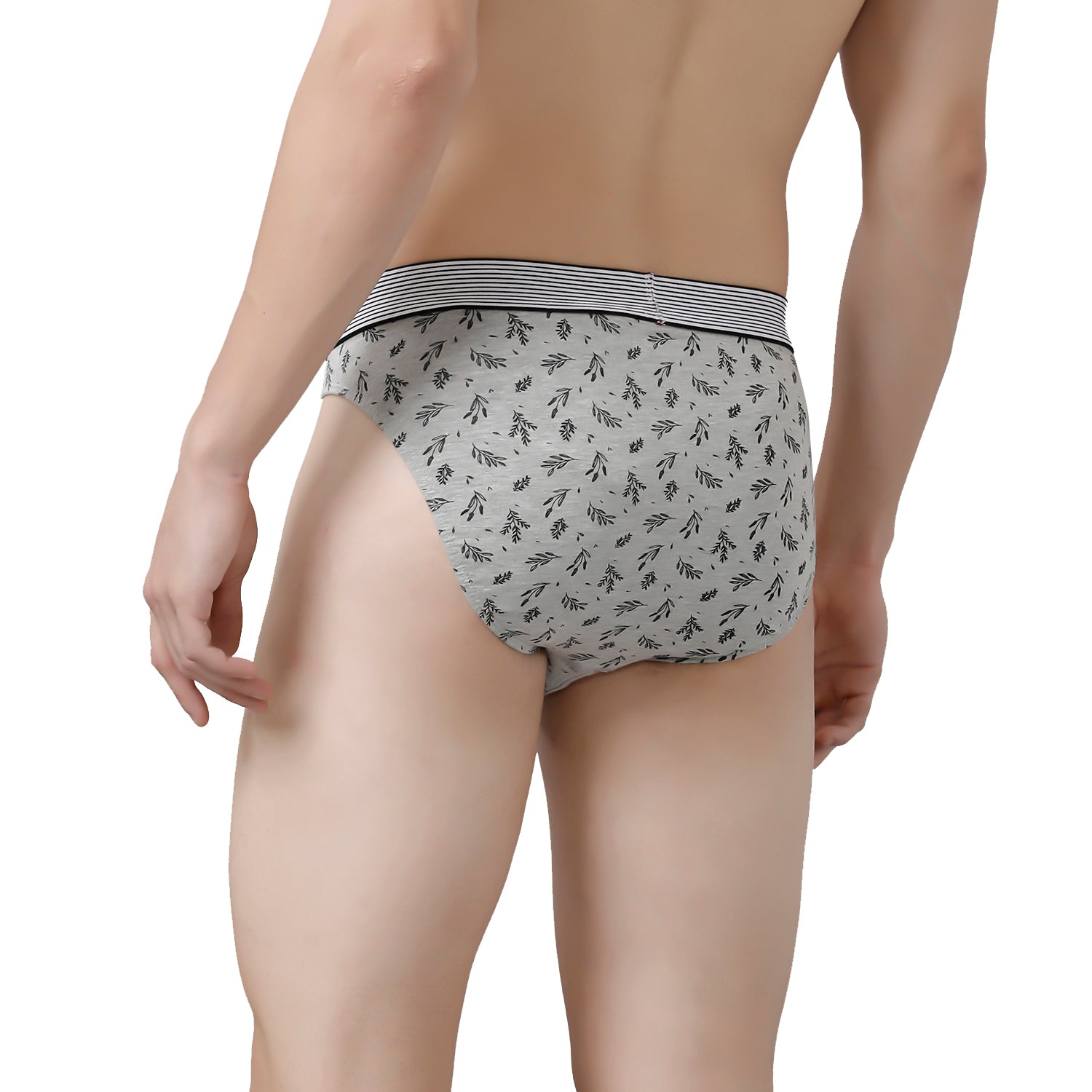 CP BRO Men's Printed Briefs with Exposed Waistband Value Pack - Black Stripe & Grey (Pack of 2)