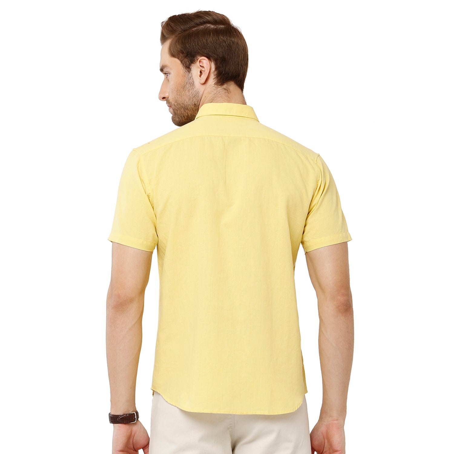 Classic Polo Mens Solid Milano Fit Woven Shirt -Mica Yellow Shirts Classic Polo 