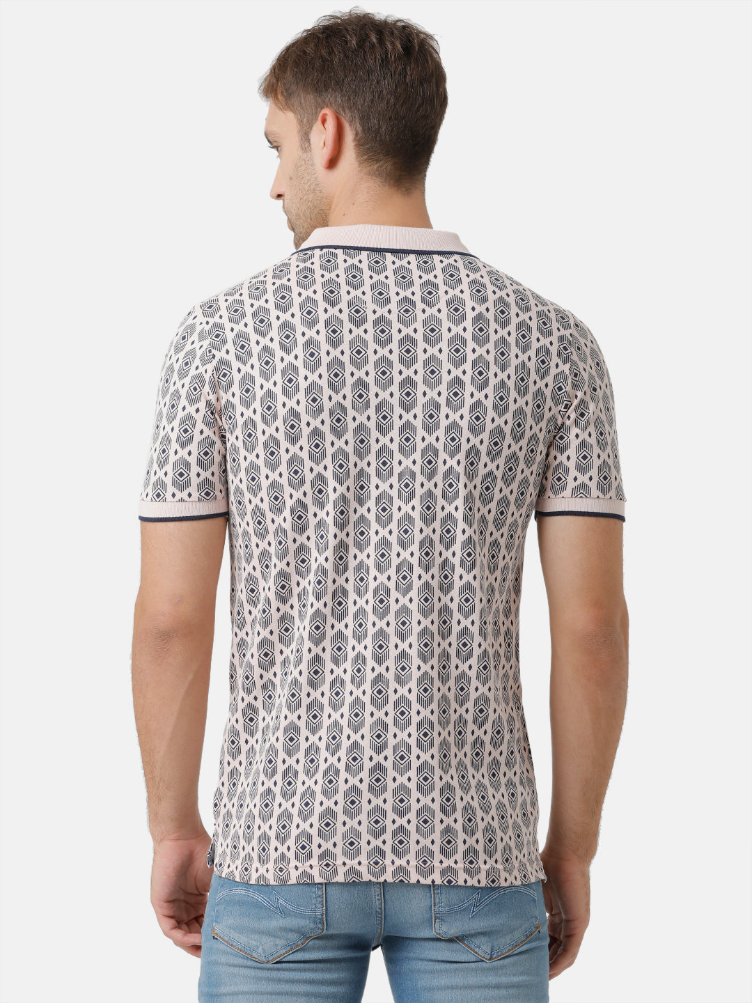 Classic Polo Mens Cotton Half Sleeve Printed Slim Fit Polo Neck Off White Color T-Shirt | Beau 171 A