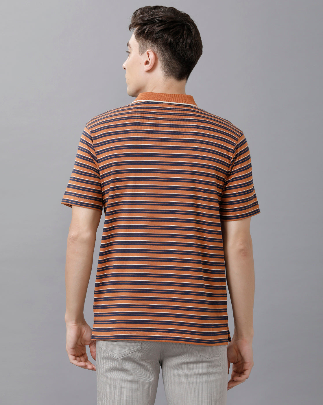 Classic Polo Mens Cotton Striped Half Sleeve Authentic Fit Polo Neck Orange Color T-Shirt | Feeders 205 B