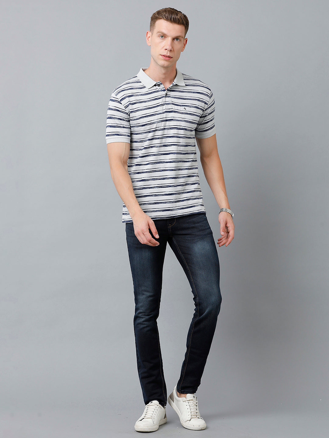 Classic Polo Men's Cotton Half Sleeve Striped Authentic Fit Polo Neck Multicolor Color T-Shirt | Nexon - 01 B
