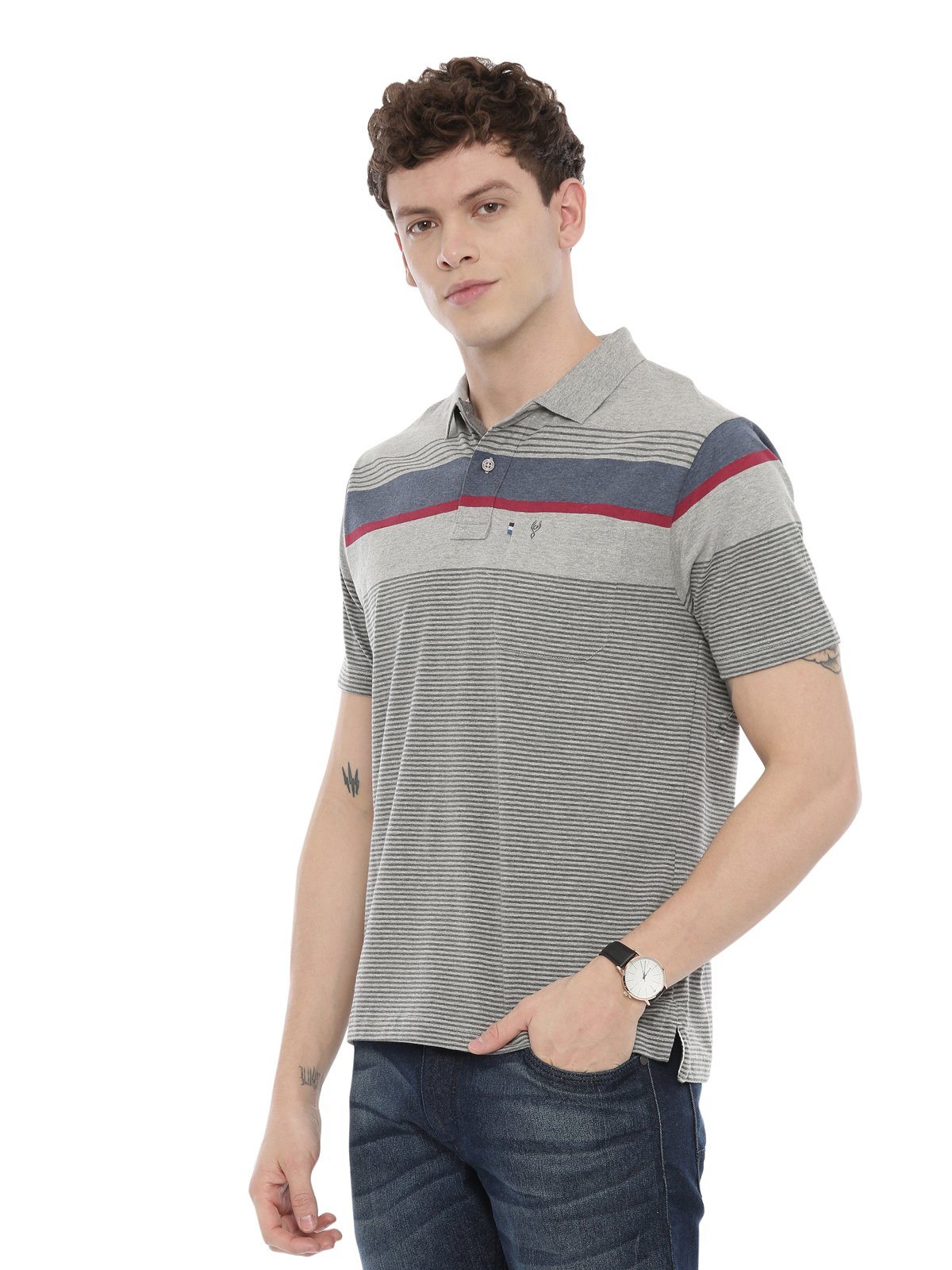 Swiss club Men's Polo Neck Half Sleeve Grey 100% Cotton Regular Fit T-Shirt STAG - 84 B AF P T-shirt Swiss Club 