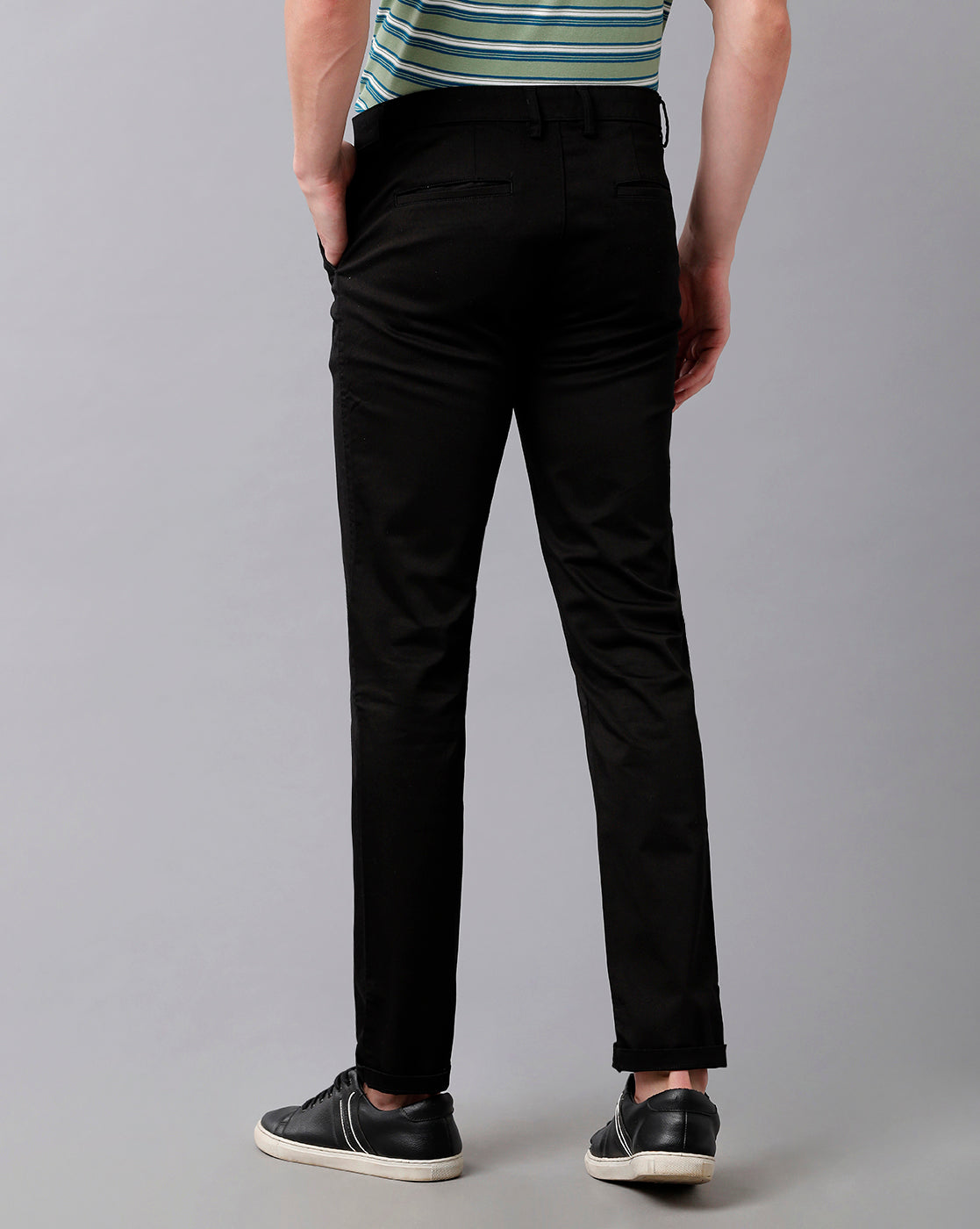 CP BRO Men's Cotton Solid Slim Fit Black Color Trousers | Tbn2-27 D