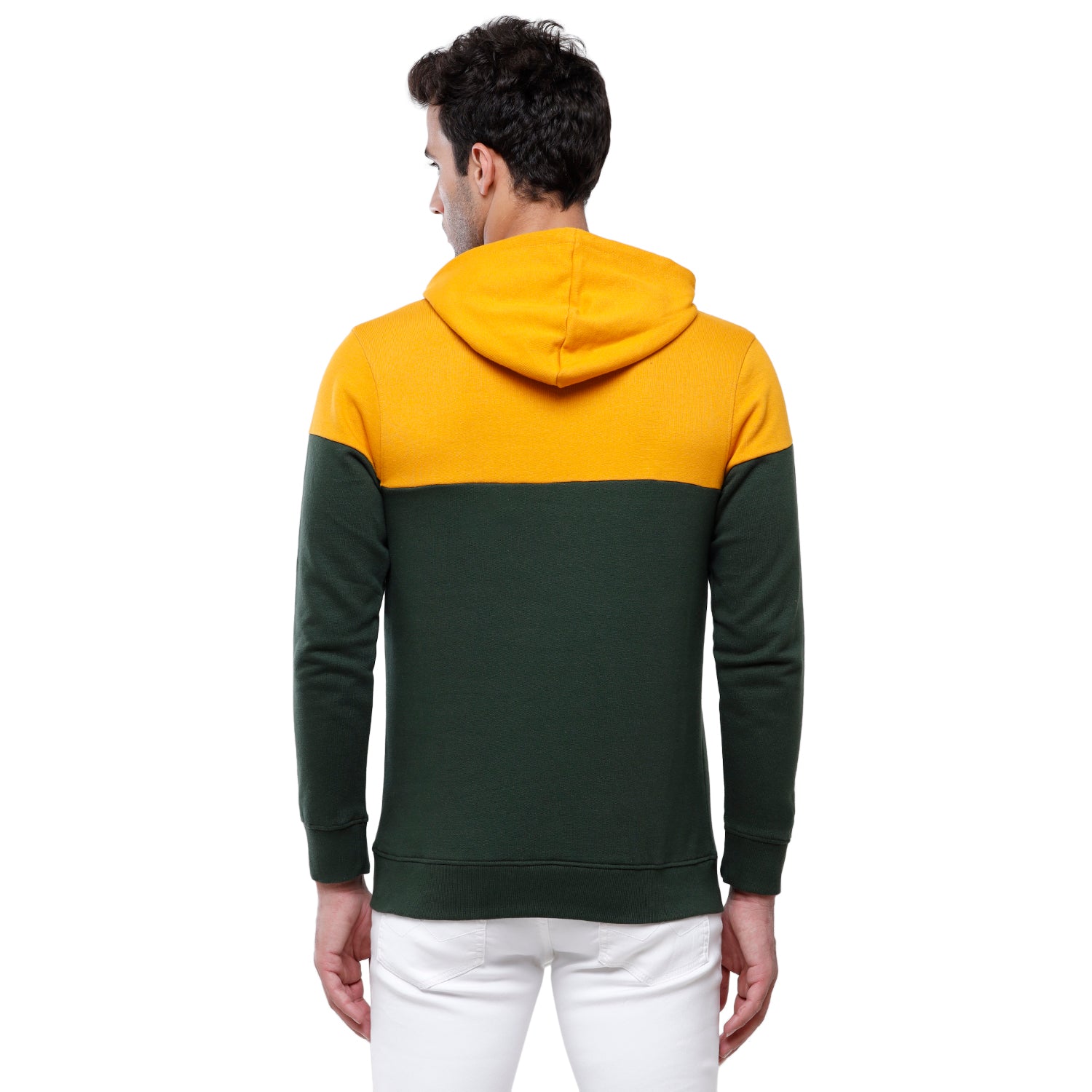 Classic Polo Men's Color Block Full Sleeve Yellow & Green Hooded Sweat Shirt - CPSS-335 A Sweat Shirts Classic Polo 