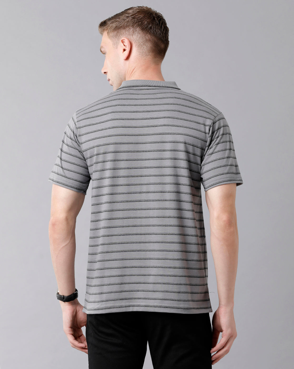 Classic Polo Men's Cotton Striped Half Sleeve Regular Fit Polo Neck Grey Color T-Shirt | Feeders - 208 B