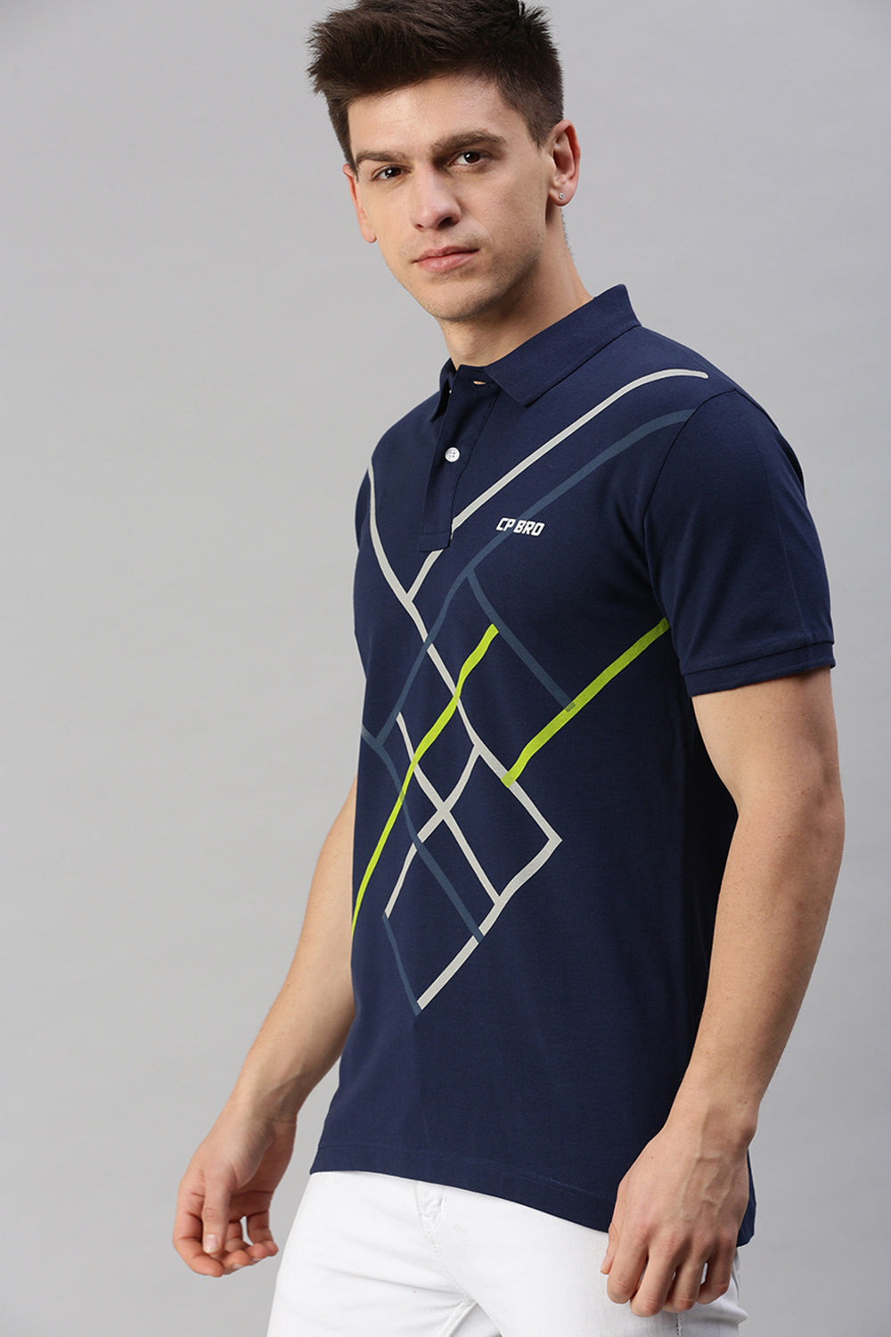CP BRO Men's Cotton Half Sleeve Printed Slim Fit Polo Neck Navy Color T-Shirt | Brp - 361 B