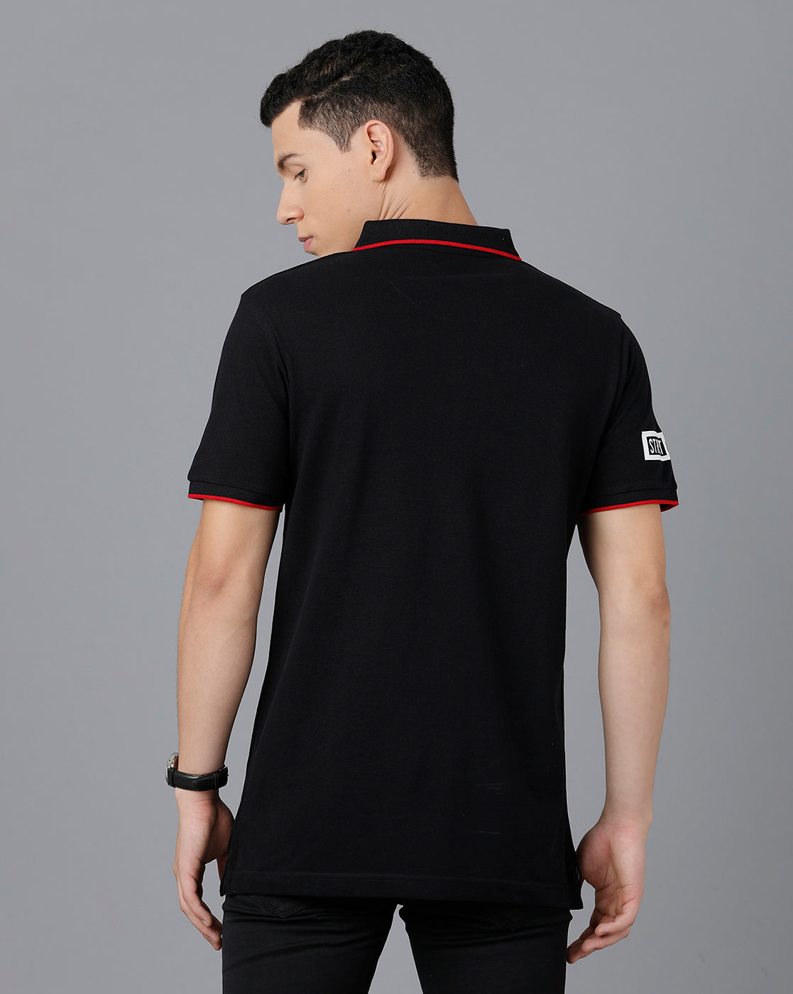 CP BRO Men's Cotton Half Sleeve Printed Slim Fit Black Color Polo Neck T-Shirt | HS-BRP - 01 A