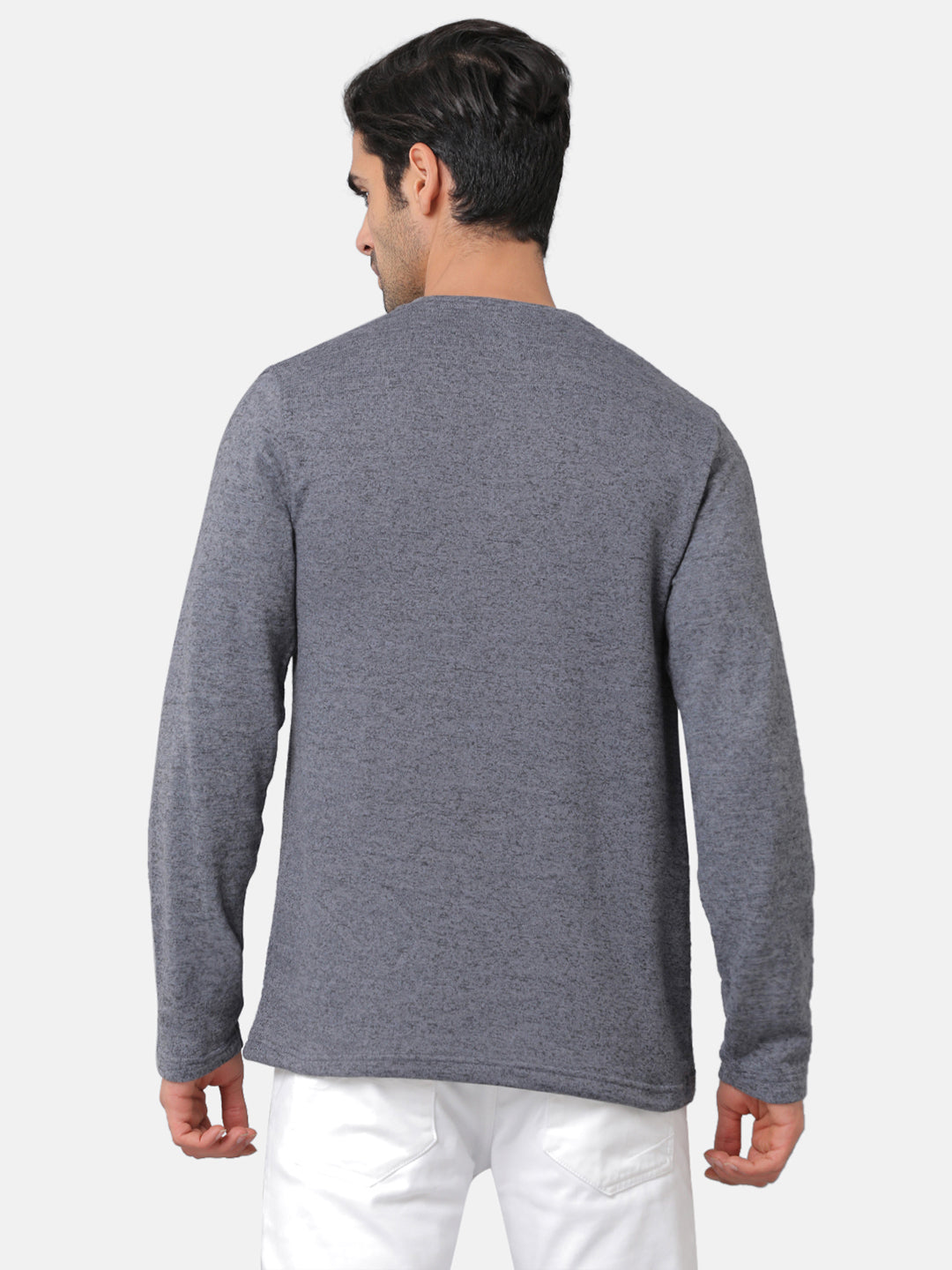 Classic Polo Mens Cotton Solid Slim Fit Full Sleeve Round Neck Grey Color T-Shirt | Verno 309c