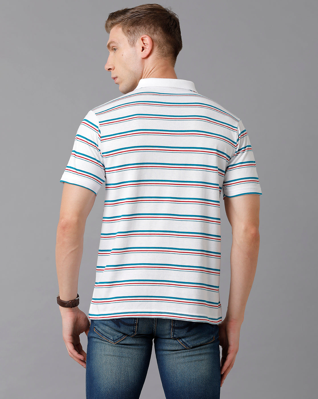 Classic Polo Men's Cotton Blend Striped Authentic Fit White T-Shirt | Avon - 495 A