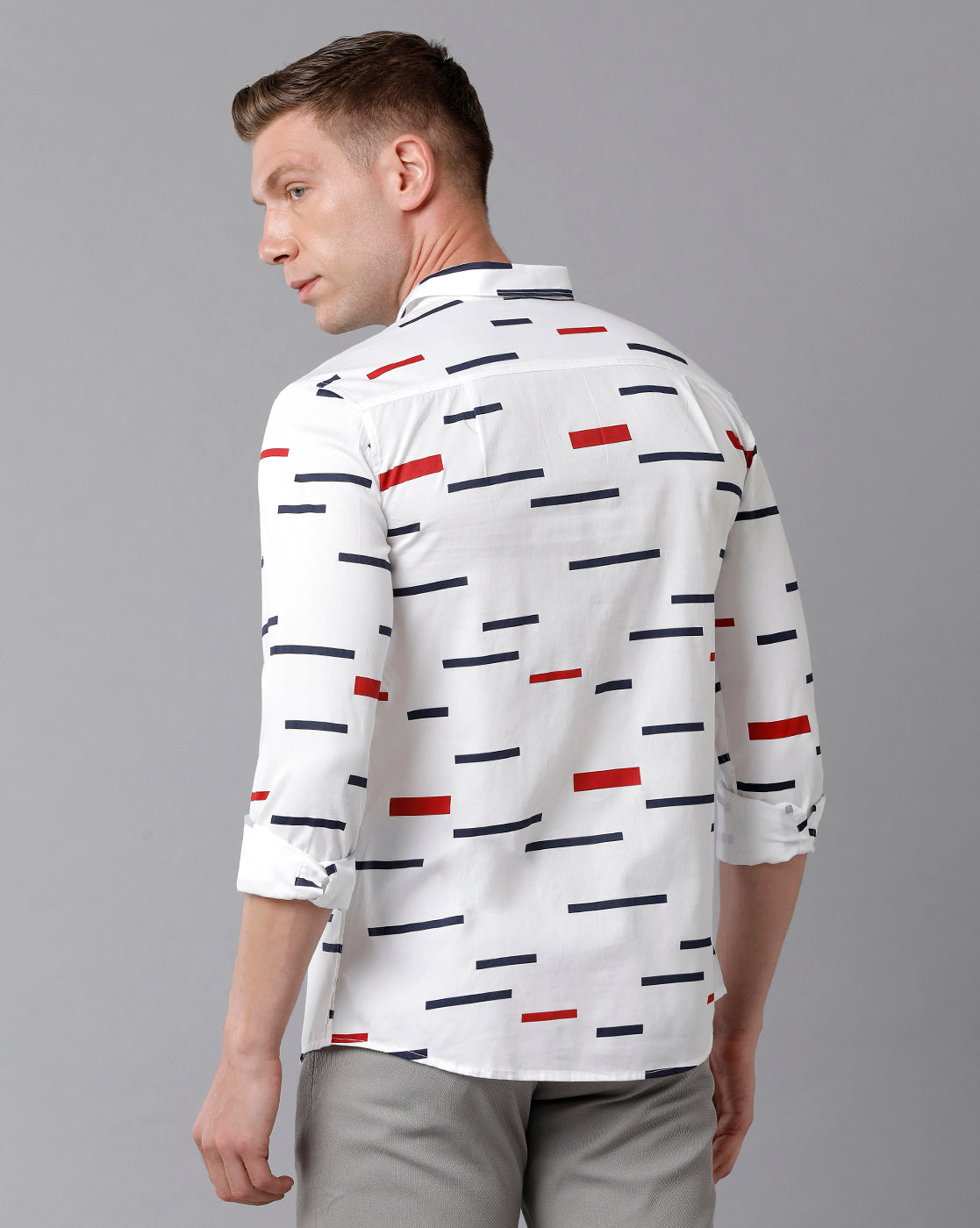 CP BRO Men's Cotton Printed Full Sleeve Slim Fit Polo Neck White Color Woven Shirt | Sbn2-12 A