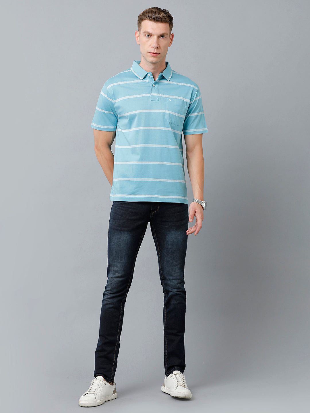 Classic Polo Men's Cotton Half Sleeve Striped Authentic Fit Polo Neck Blue Color T-Shirt | Ap - 83 B