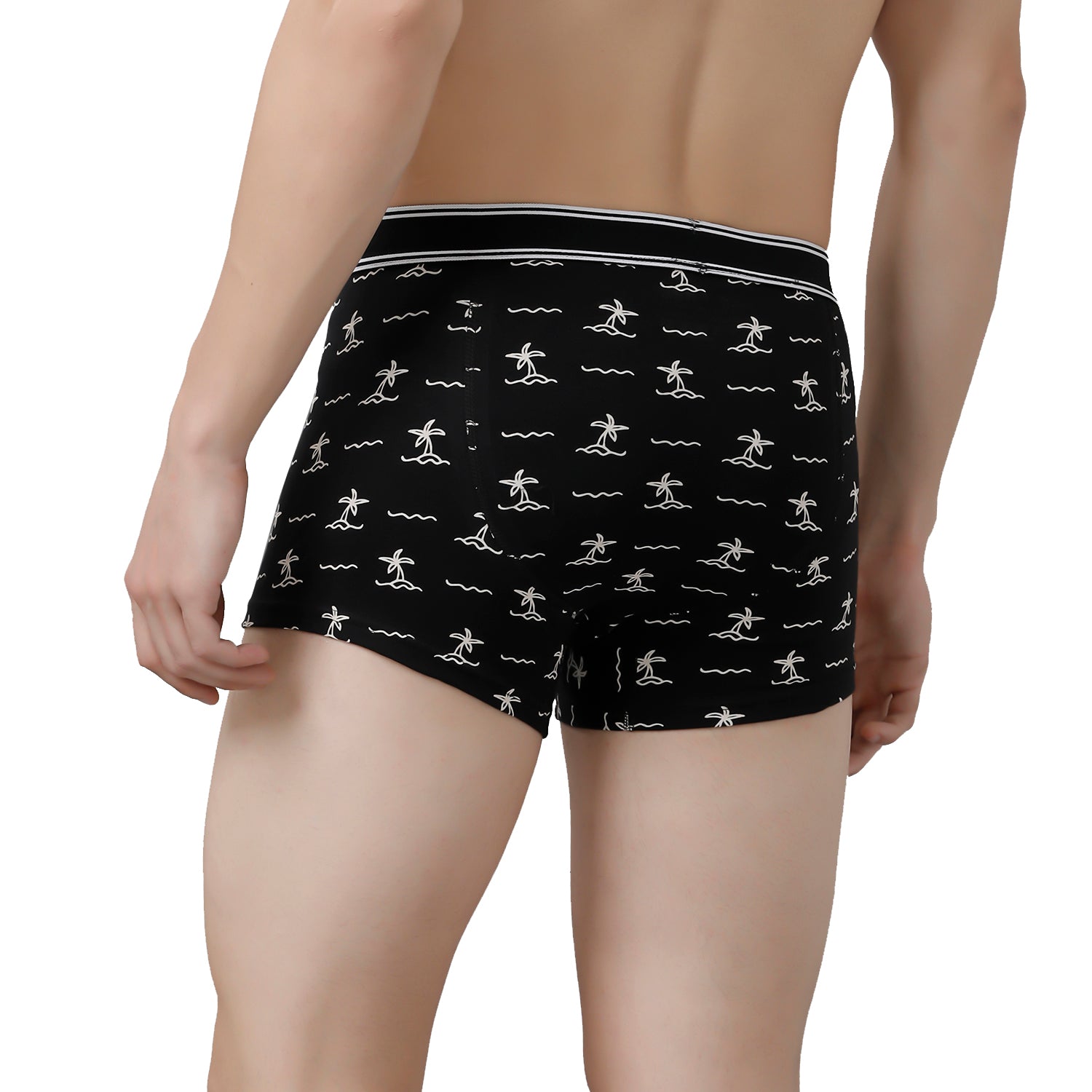 CP BRO Men's Printed Trunks with Exposed Waistband Value Pack - Black (Pack of 2)