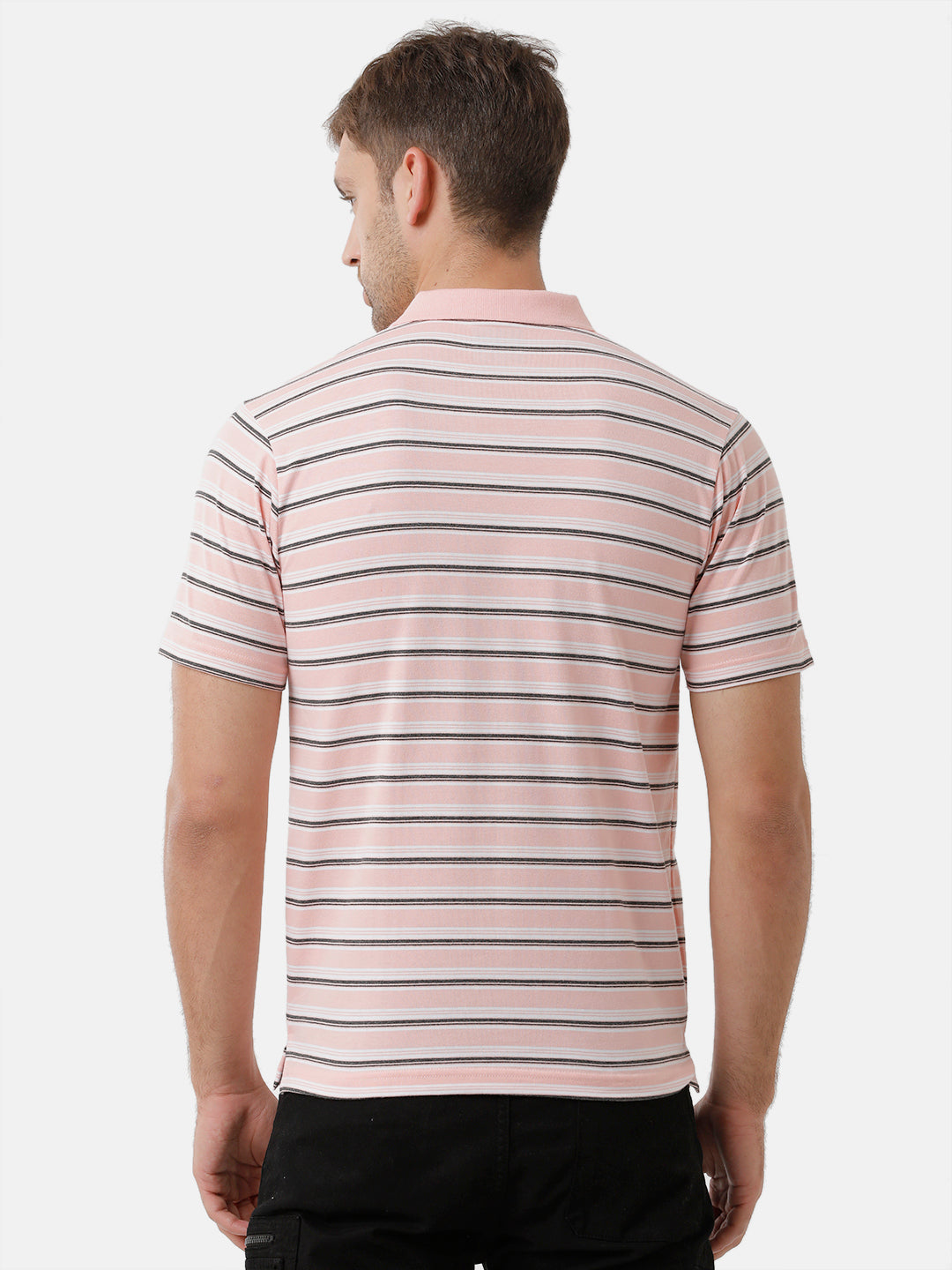 Classic Polo Mens Cotton Striped Half Sleeve Authentic Fit Polo Neck Peach Color T-Shirt | F.Flash 20
