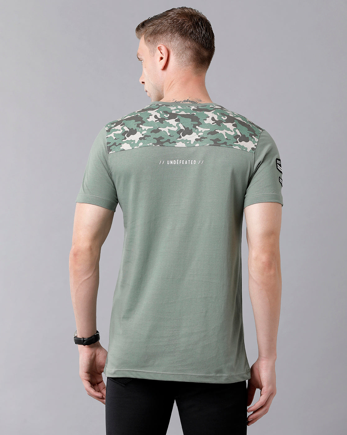 CP BRO Men's Cotton Color Block Half Sleeve Slim Fit Round Neck Green Color T-Shirt | Brcn - 490 A