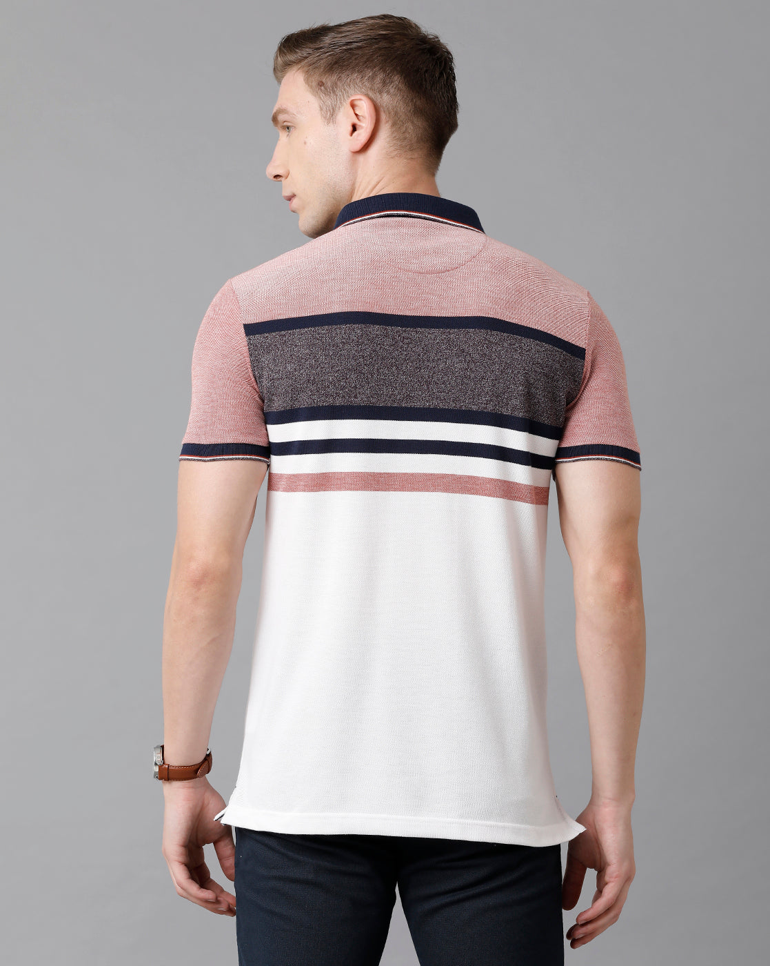 Classic Polo Men's Cotton Blend Striped Half Sleeve Slim Fit Polo Neck Multicolor T-Shirt | HS-VTA - 01 B