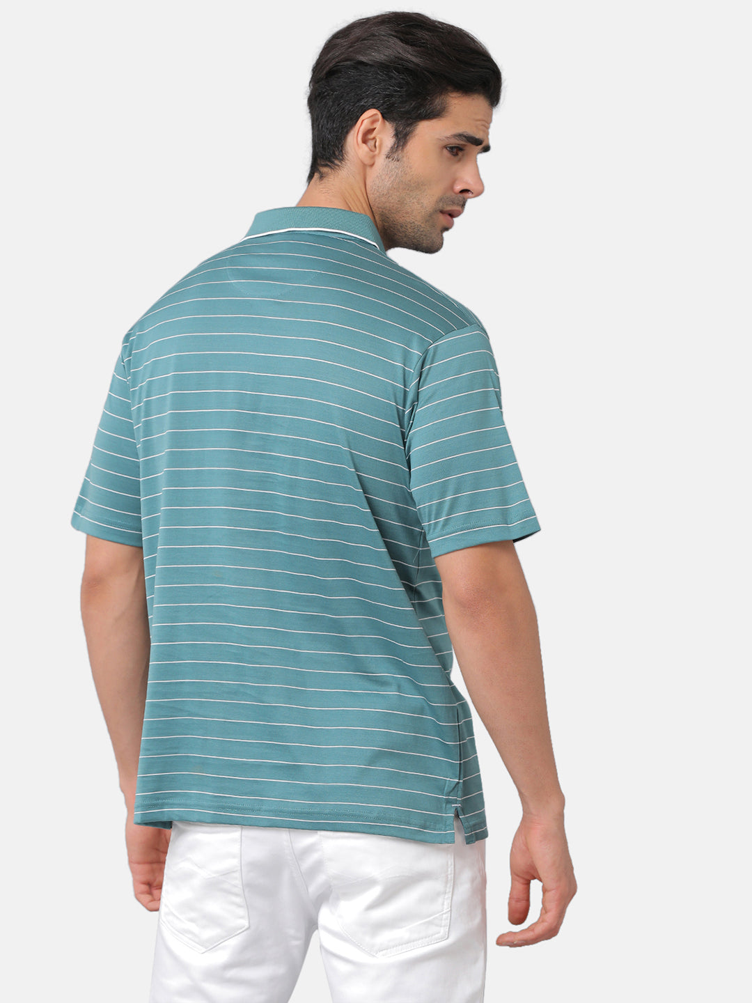 Classic Polo Mens Cotton Striped Authentic Fit Polo Neck Green Color T-Shirt | Ultimo 271b