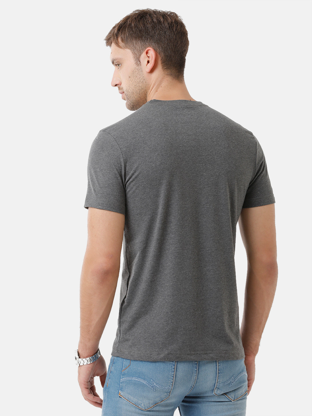 CP BRO Men's Cotton Printed Half Sleeve Slim Fit Round Neck Dark Grey Color T-Shirt | Brcn 501