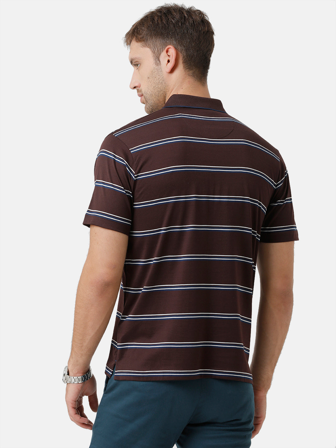 Classic Polo Mens Cotton Half Sleeve Striped Authentic Fit Polo Neck Brown Color T-Shirt | Ultimo 277 A