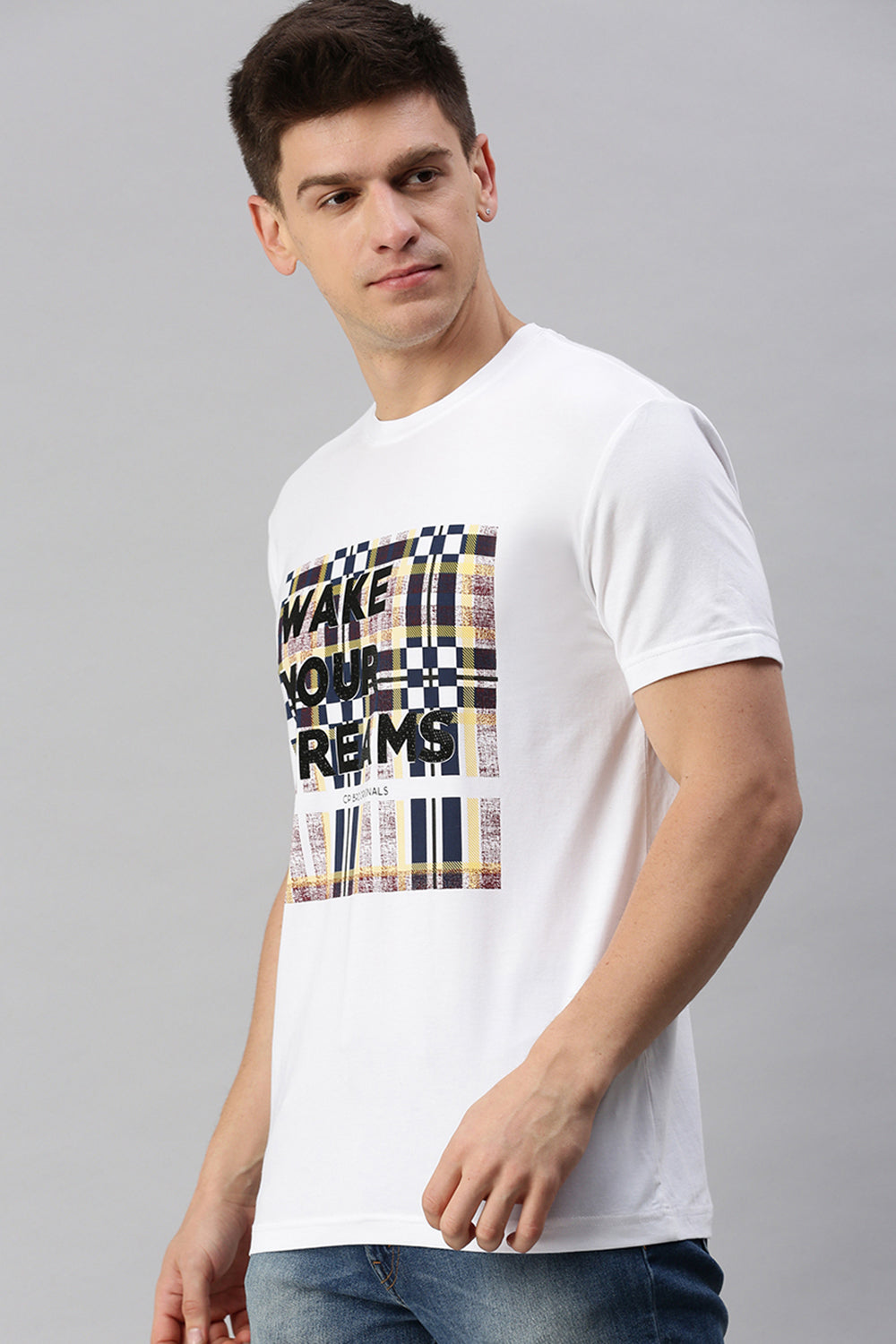 CP BRO Men's Cotton Half Sleeve Printed Slim Fit Crew Neck White Color T-Shirt | Brcn - 526 B