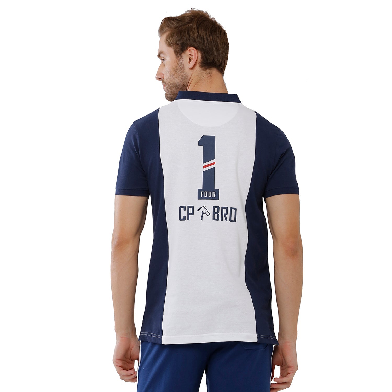 Classic Polo Bro Mens Color Block Slim Fit Polo Neck White & Navy T-Shirt -Brp 330 A T-shirt Classic Polo 